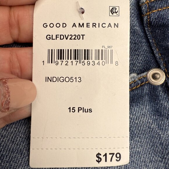 NWT GOOD AMERICAN Good Legs Flare Deep V Yoke Jeans INDIGO513 | Size 15 Plus - Picture 11 of 13